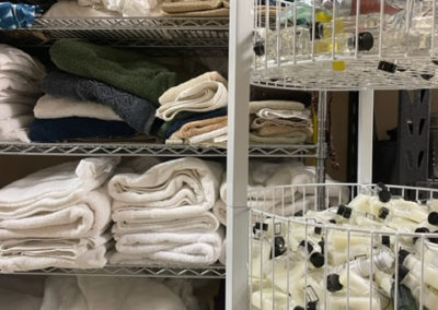 Towels, sheets, and soaps available at the food bank
